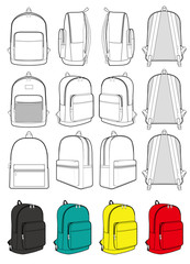 Backpack Fashion flat technical drawing vector template