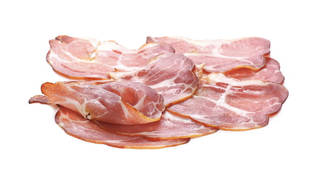 Smoked ham slices isolated on white background