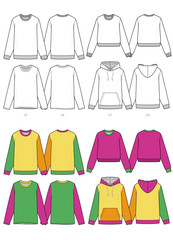 Long sleeve TOP SET Fashion flat technical drawing vector template