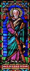 Obraz na płótnie Canvas Saint Andrew the Apostle, stained glass window in the San Michele in Foro church in Lucca, Tuscany, Italy 