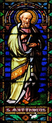 Fototapeta premium Saint Matthew the Evangelist, stained glass window in the San Michele in Foro church in Lucca, Tuscany, Italy
