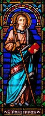 Obraz premium Saint Philip the Apostle, stained glass window in the San Michele in Foro church in Lucca, Tuscany, Italy 