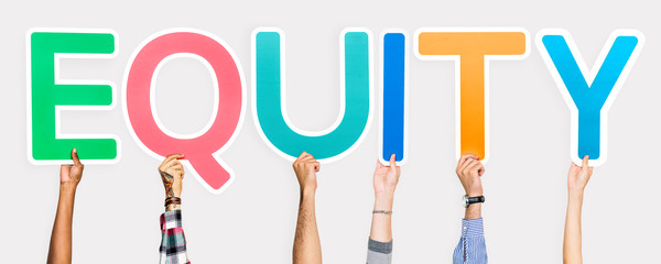 Colorful letters forming the word equity
