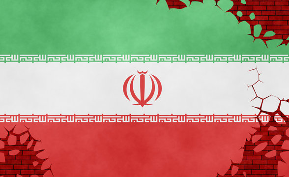 Illustration of an Iranian flag, imitation of a painting on the cracked wall