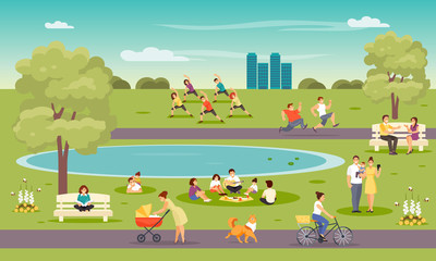 People in the park vector - obrazy, fototapety, plakaty