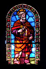 Obraz premium Saint Peter, stained glass window in the Santi Paolino e Donato church in Lucca, Tuscany, Italy 