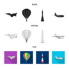 Isolated object of plane and transport icon. Collection of plane and sky vector icon for stock.
