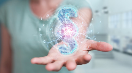 Businesswoman using 3D rendering digital paragraph law symbol