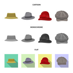 Vector illustration of headgear and cap icon. Set of headgear and accessory stock symbol for web.