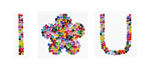 I love you phrase made of multicolored buttons. Isolated on white background