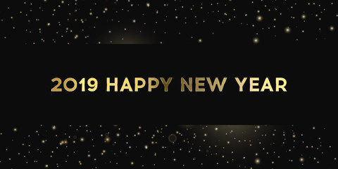 2019 happy new year a beautiful gold illustration on a black background with stars