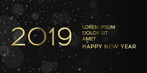 Happy new year 2019 beautiful gold banner. Holiday premium background, eps10
