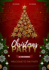 Christmas poster with golden Christmas tree