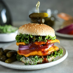 Vegan cheeseburger food photography recipe idea