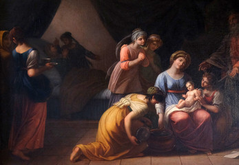 Birth of Mary' by A. Cecchi, fresco in Basilica of Saint Frediano, Lucca, Tuscany, Italy 