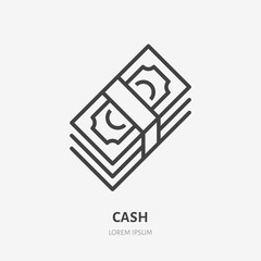 Money flat line icon. Cash, paper currency sign. Thin linear logo for finance services, loan, payment, buying vector illustration.