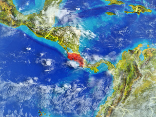 Fototapeta na wymiar Costa Rica from space on model of planet Earth with country borders. Extremely fine detail of planet surface and clouds.