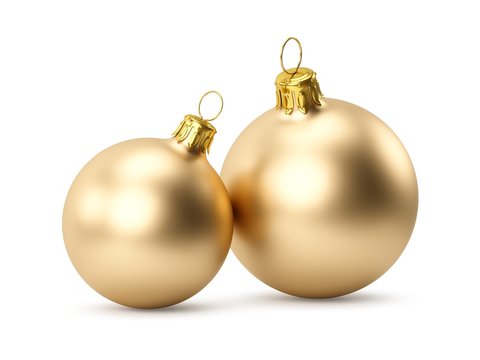 3D rendering two Golden Christmas Balls on a white background