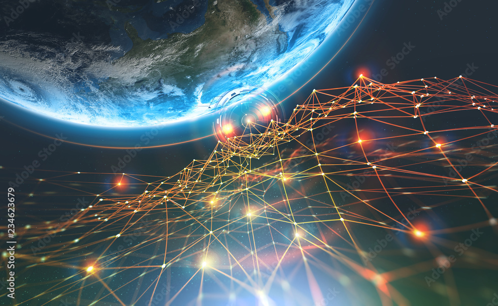 Aufkleber block chain network and planet earth. artificial intelligence. global decentralized database. future