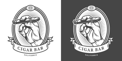Vintage monochrome cigar bar label - obrazy, fototapety, plakaty