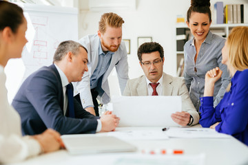 Coworkers working on project together