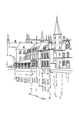 Obraz premium Vector sketch of Traditional architecture in the town of Bruges (Brugge), Belgium
