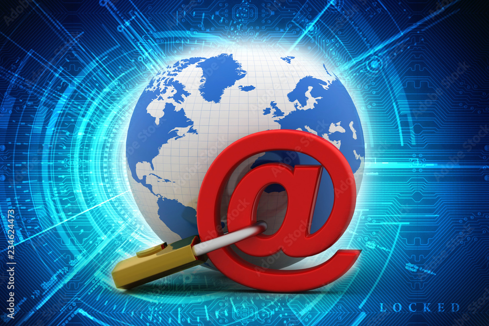 Poster 3d rendering e-mail symbol with lock. internet security concept