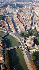 Aerial drone view of iconic Castel Sant' Angelo (castle of Holy Angel) and Ponte or bridge...
