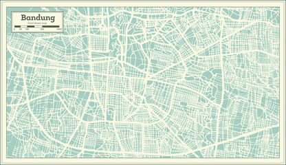 Bandung Indonesia City Map in Retro Style. Outline Map.