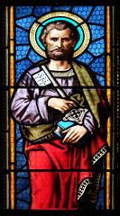 Fototapeta premium Saint Peter the Apostle stained glass window in parish church of Saint Mark in Zagreb, Croatia 