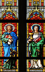 Saints Matthew and John the Evangelist, stained glass window in parish church of Saint Mark in...