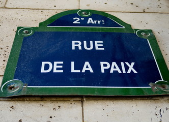 Rue de la Paix. Plaque de nom de rue, Paris. France