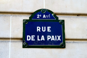 Rue de la Paix. Plaque de nom de rue, Paris. France