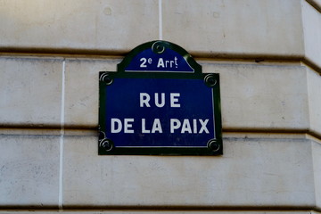 Rue de la Paix. Plaque de nom de rue, Paris. France