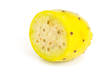 half of yellow prickly pear or opuntia isolated on a white background