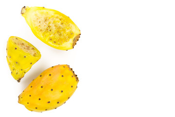 yellow prickly pear or opuntia isolated on a white background with copy space for your text. Top view. Flat lay