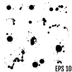 Set of black hand made blots and ink splashes. Abstract elements