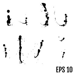Set of black hand made blots and ink splashes. Abstract elements