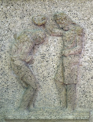 Baptism of the Lord, relief by Ivan Mestrovic, church of St. Mark in Zagreb, Croatia