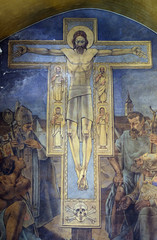 Christ is crucified, evangelists, fresco in the church of St. Mark in Zagreb, Croatia 