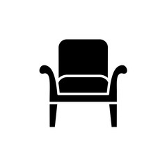 Fototapeta premium Black & white vector illustration of wooden armchair with high back. Flat icon of arm chair seat. Upholstery furniture. Isolated object