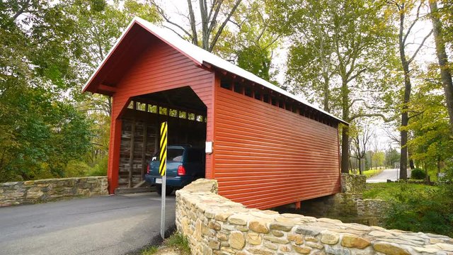 Traffic Enters the Roddy Road Covered Bridge