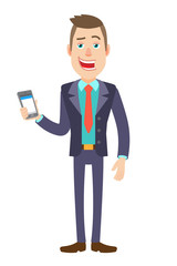 Businessman holding mobile phone in hand