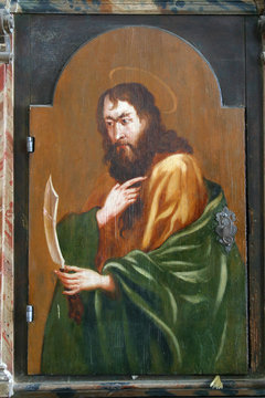 Saint Bartholomew the apostle, picture on a wardrobe in the sacristy of the church of the Immaculate Conception in Lepoglava, Croatia 