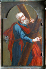 Saint Andrew the Apostle picture on a wardrobe in the sacristy of the church of the Immaculate...