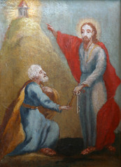 Christ Giving the Keys to St. Peter, picture on a wardrobe in the sacristy of the church of the...