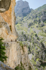 People hiking on the route of Cares, Spain, Europe