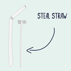 Hand drawn steal straw. Vector illustration. Woman health product. Zero waste concept. Eco style