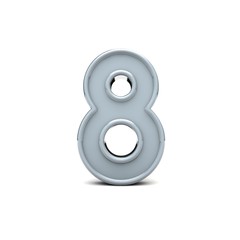 Number 8 beveled white type. 3D Rendering
