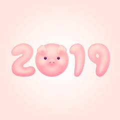 Cartoon balloon pig. Happy chinese new year 2019 zodiac numbers